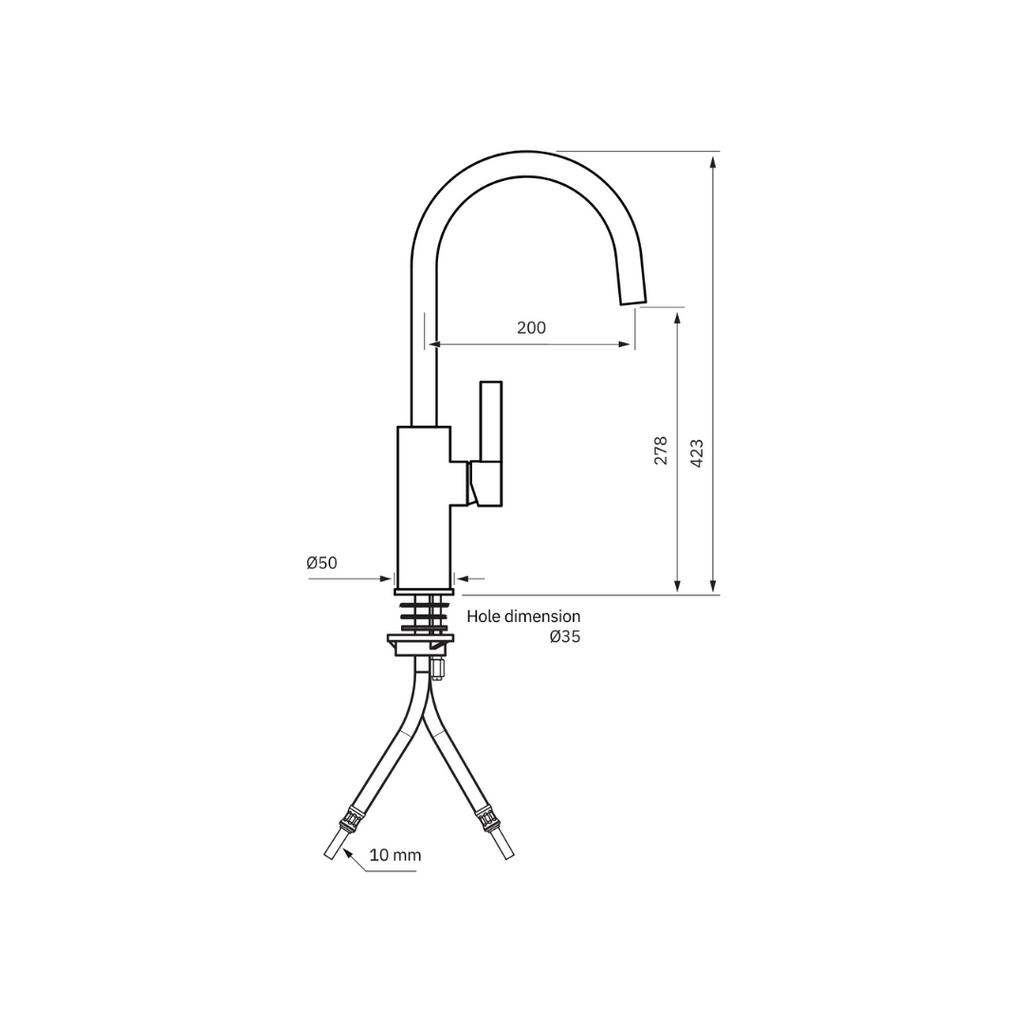 Technische tekening van de TapwellARM180 Staande Keukenkraan